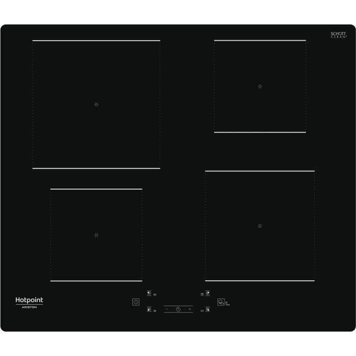 Plaque de cuisson induction - HOTPOINT HQ5660SNE - 4 foyers - L60 cm - 7200 W - Verre noir