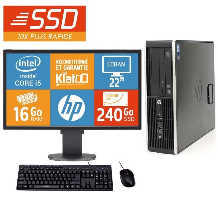 Ordinateur de bureau HP ELITE 8100 intel core I5 ram 240 go disque dur ssd TFT 22 pc de bureau reconditionnée W7 - vue 1