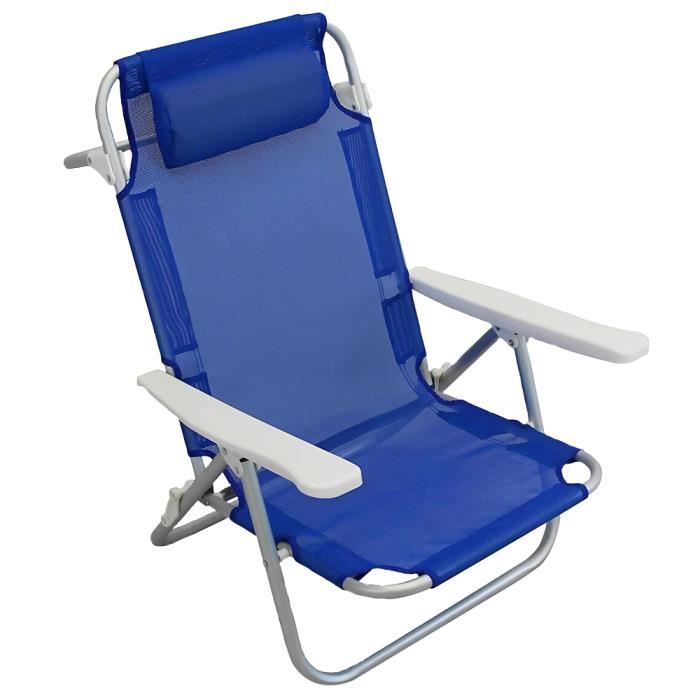 chaise de plage spiaggina en textilène avec coussin inclinable en aluminium - bleu
