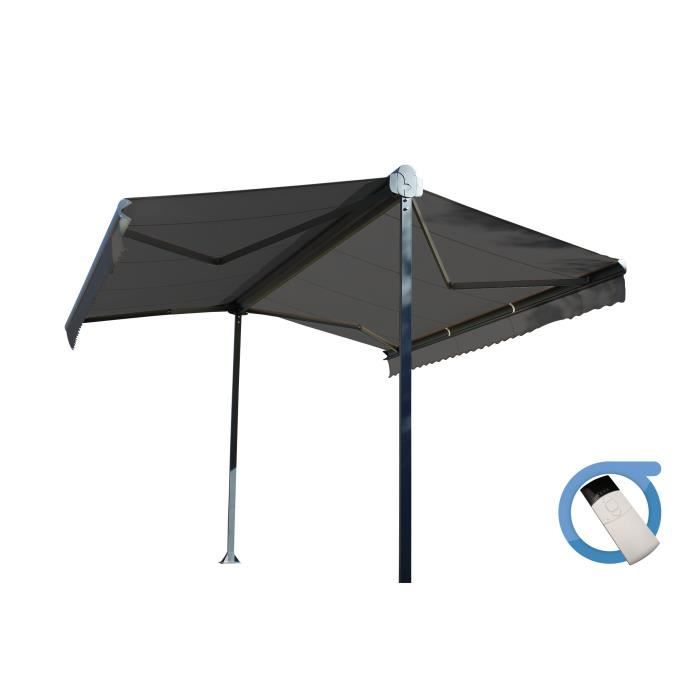 OMBRAZUR Store double pente GARDEN Gris Anthracite 5mx3mx2 Motoris&eacute; &agrave;&nbsp; t&eacute;l&eacute;commande - Toile Grise Anthracite 