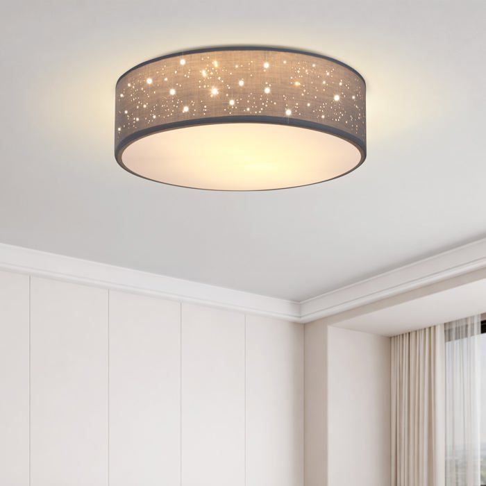 Monzana Plafonnier Ciel étoilé Rond Ø 30cm Abat-jour Tissu 40 Watt Séjour Chambre Plafonnier Tissu Lampe gris 1xE27 Lampe plafond ro