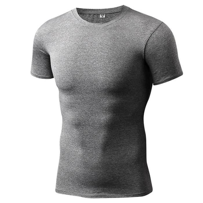 T-shirt de Compression Homme - Sport - Manches Courtes - Séchage Rapide -  Respirant Gris - Cdiscount Sport