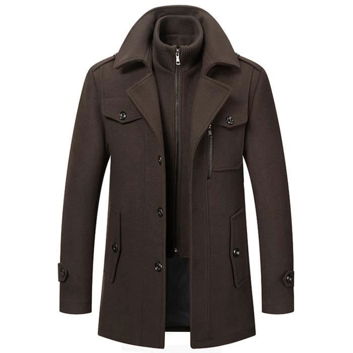 Manteau Homme Laine Hiver Chaud Trench-Coat Classique Pardessus