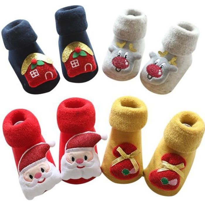 Chaussette Noël Antidérapante Bébé Hiver 4 Paires Mignon Père Noël