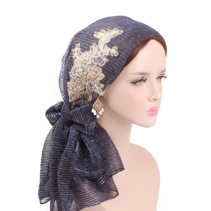 Femmes musulmanes strass froissé Hijab Turban casquettes dames perte de cheveux chimio casquette