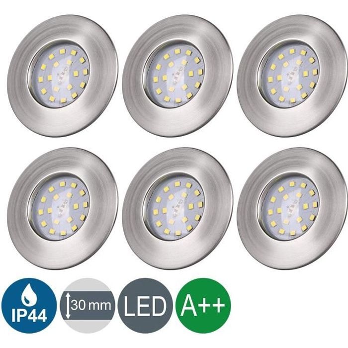 5X Spots LED Encastrables Alu Brossé Etanche IP44 Pour Salle de Bain