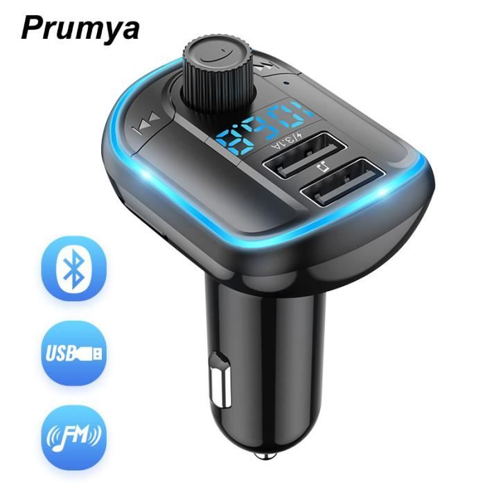 PRUMYA Transmetteur FM Bluetooth, Bluetooth MP3 Adaptateur Radio sans Fil Kit Émetteur FM Voiture Chargeur , 2 USB Port 5V/3.1A
