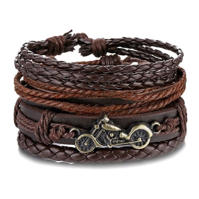 MILAKOO Lot De 6 Bracelets En Cuir Tressé Et Perles De Bois Pour Hommes Et Femmes - Style Vintage Et Bohème