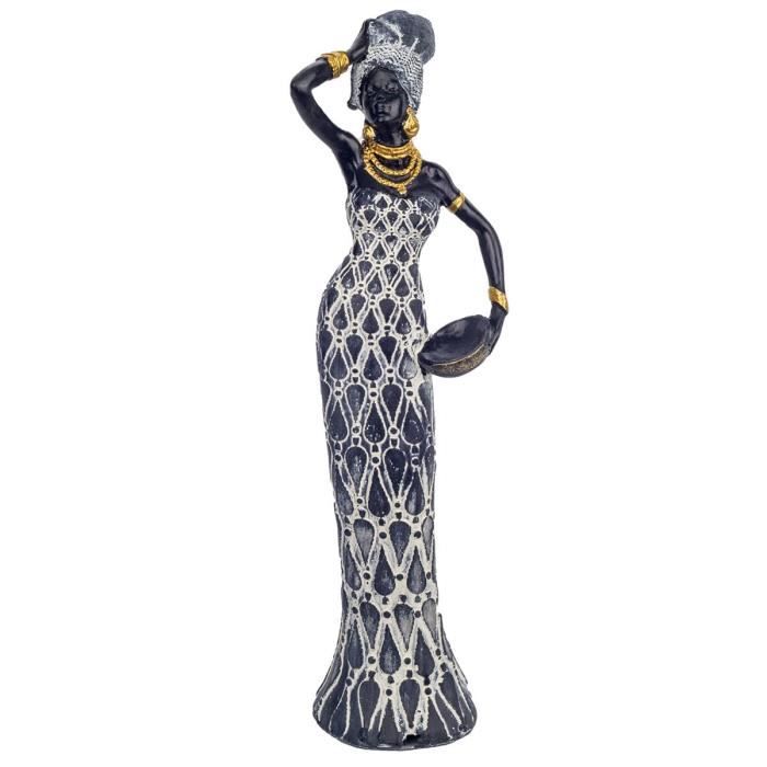 Figurine décorative en résine africaine avec assiette 33 cm Décoration