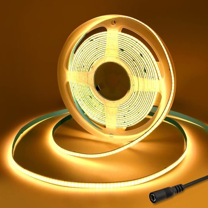 Ruban LED COB 6m 2700K Blanc Chaud - 24V, Dimmable, Télécommande, 320 LED/m, 8mm Large, Pour Décoration Intérieure