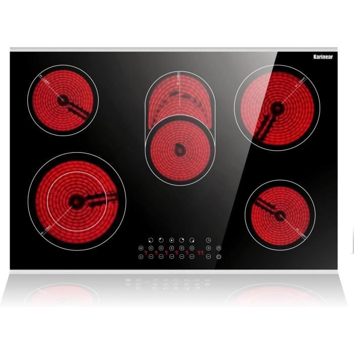 Plaque Vitrocéramique Encastrable 3 Feux - 60 Cm, 5500W - Minuteur, 9 Niveaux Puissance - IsEasy