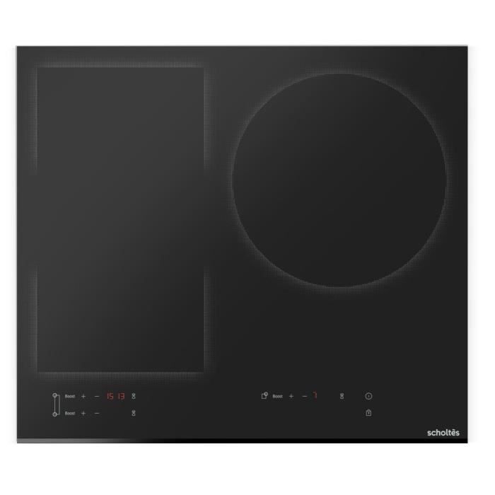 SCHOLTES - SOTF1510B - Table de cuisson induction - 3 foyers dont 1 flexible - 15 niveaux - Commandes sensitives