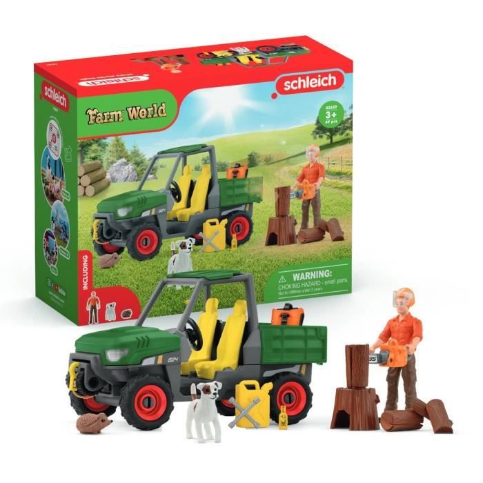 Garde forestier avec véhicule, Coffret Schleich 42659 Farm World pour enfant, dès 5 ans