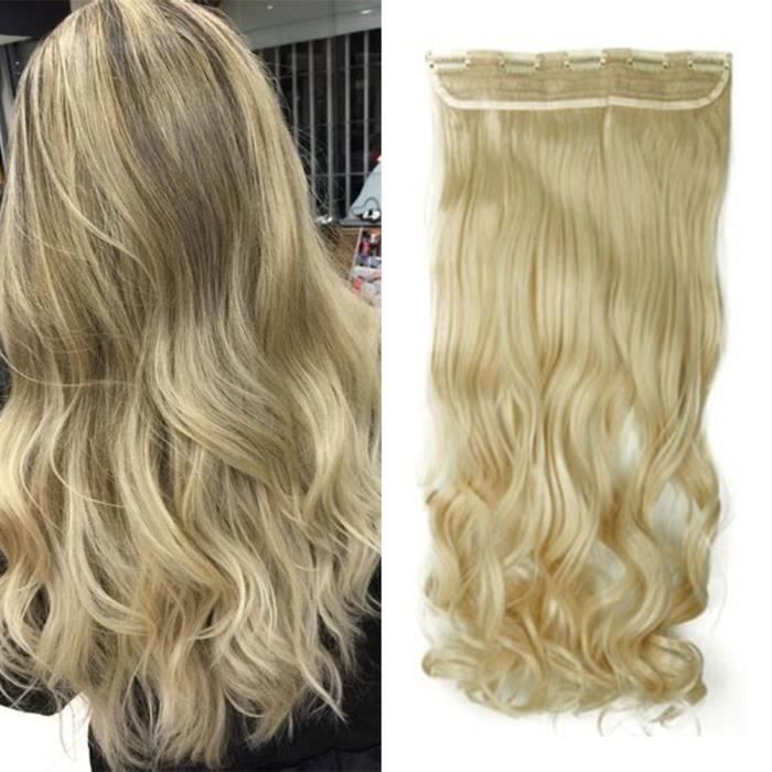 Extensions Cheveux a Clips 1 Bande 5 Clips Ondulé Cheveux Synthétique Blond Très Clair(27