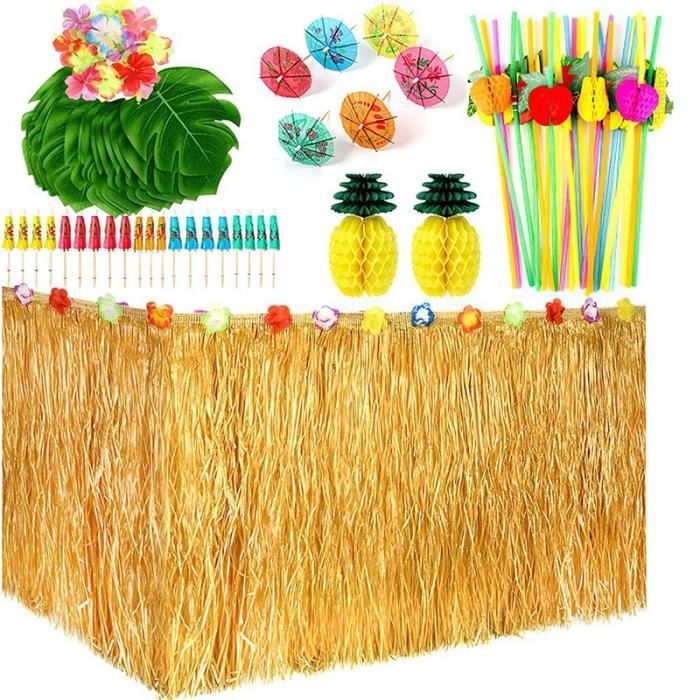 fleur colorée Luau Table de fête tropicale jupe d'herbe décoration de fêtes de plage d'été Jupe de table de fête Orange 