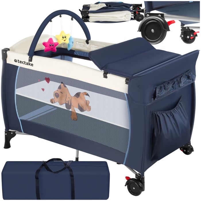 Lit de voyage - TECTAKE - Lit parapluie HUND en nylon pliable et peu encombrant jusquà 36 mois 132 x 75 x 104 cm - Bleu