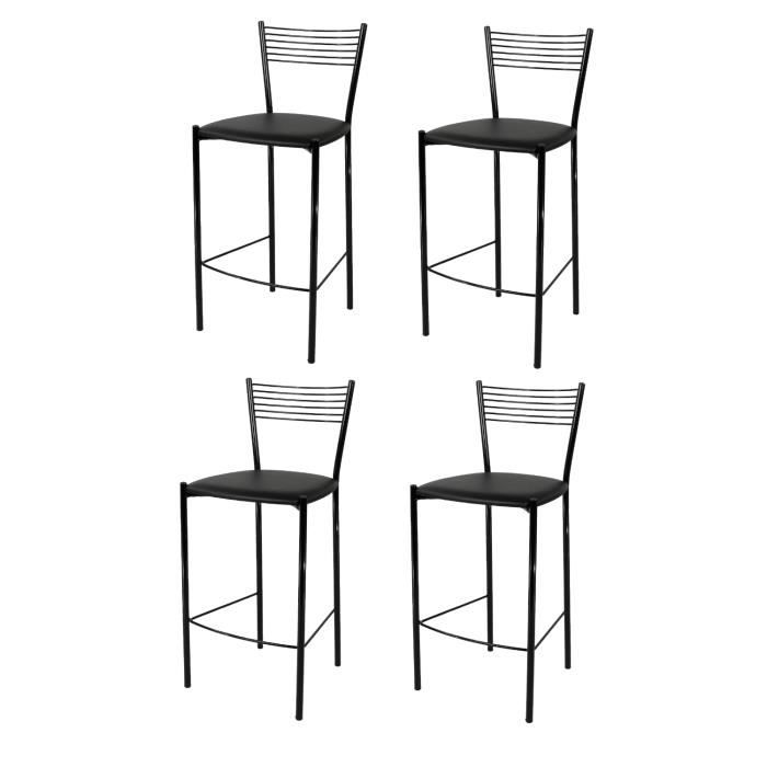 Tommychairs - Set 4 tabourets cuisine ELEGANCE robuste structure en acier peindré noir assise en cuir artificiel noir