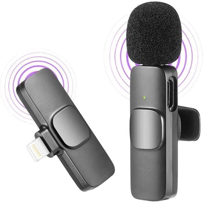 Micro Cravate Sans Fil 2.4GHz - 2 Micros + Récepteur - Réduction De Bruit - Compatible IPhone, Android, PC