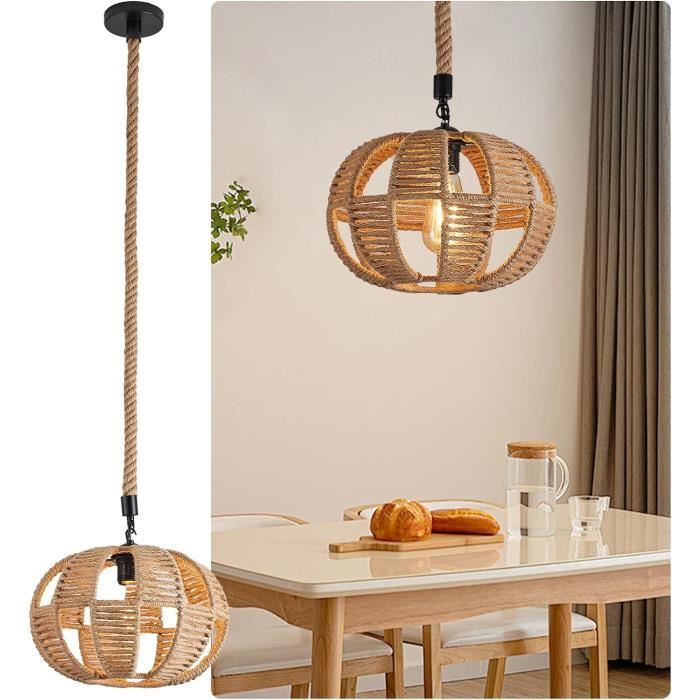 Suspension En Corde De Chanvre Et Métal Peint - Luminaire Design Industriel - Fait Main