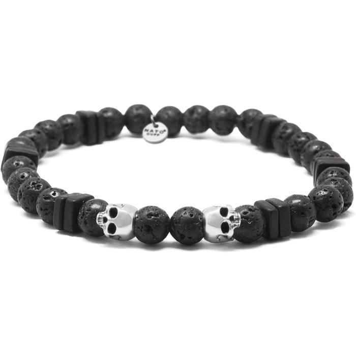 Bracelet Crâne En Argent 925 Avec Hématites - Pierre Naturelle - Style Rock Et élégant