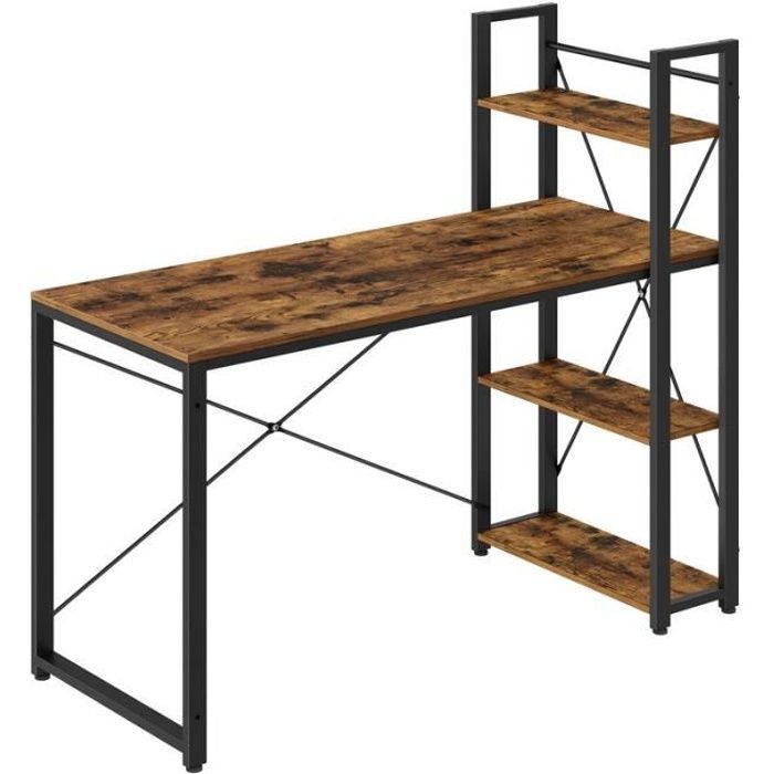 Bureau avec Étagères Réversible à Gauche ou à Droite - VASAGLE - Longueur 1372 cm - Marron Rustique et Noir