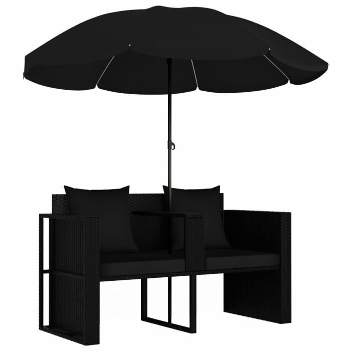 VidaXL Lit de jardin avec parasol Résine tressée Noir 47398