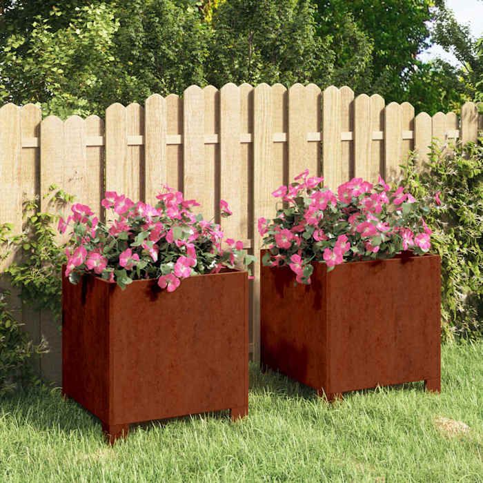 vidaXL Jardinières avec pieds 2 pcs Rouillé 30x30x30 cm Acier corten 823679