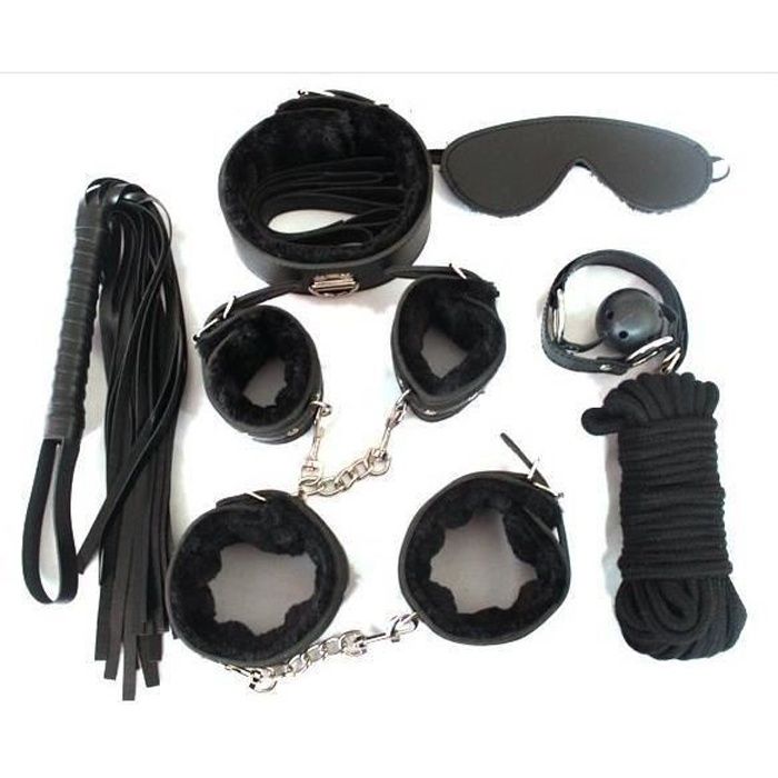 ensemble bondage cuir rouge synthétique débutants avancés sécurité confort ajustable menottes collier laisse bâillon fouet cordes résistantes masque