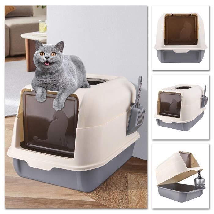 Comparer les prix de Bac à Litière pour Chat - XUANYU - Maison de Toilette Fermée - Gris - Moyen - A monter soi-même