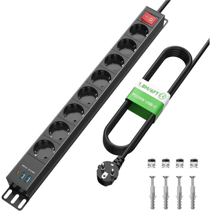 TOPREK Multiprise avec USB, multiprise 8 prises avec USB C PD