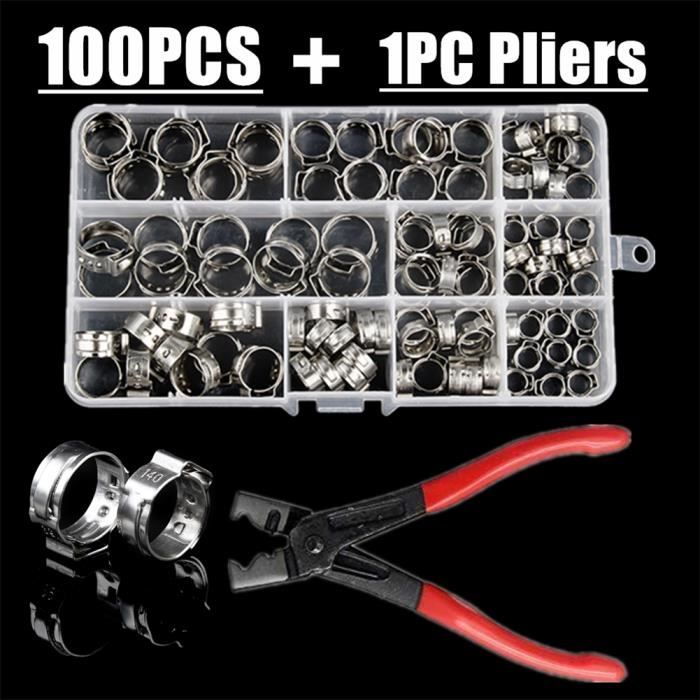 Colliers De Serrage 1 Oreille Acier Inoxydable – 2 Pièces Pour Tuyaux 9.1-10.8 Mm. Compact, étanche, Facile à Sertir.