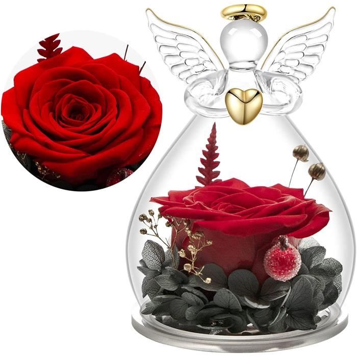 FRFG Cadeaux de Roses Eternelles pour Elle, Cadeau Femme Roses Préservées dans des Figurines d'ange en Verre, Anges de Fleurs pour Maman Grand-mère, Epouse, Sœur, Petite Amie (Violet Clair