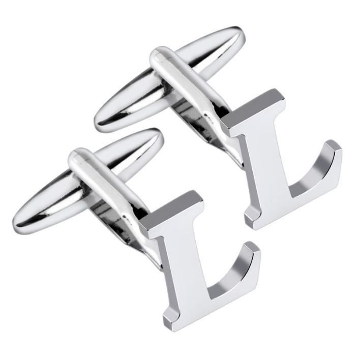 Zodaca® PAIRE DE BOUTONS DE MANCHETTE MANCHE POUR CHEMISE HOMME Silver Lettre T