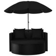 vidaXL Lit de jardin avec parasol Résine tressée Noir 47398-1