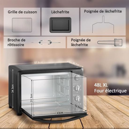 Four électrique 48 L, Chaleur tournante 6 modes Multi Fonction Programmable 230°, Minuterie