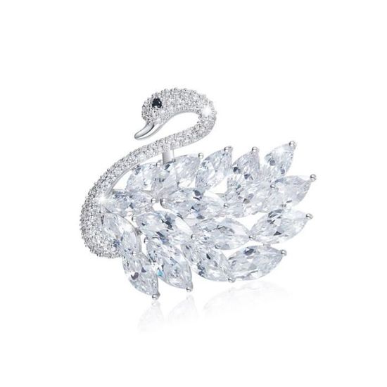 Broche Femme Argent 925 Avec Zircons Cubiques - Forme Goutte D'eau Bleu Ou Blanc - 5,35 Cm - Cadeau élégant Pour Pull, Manteau, Costume