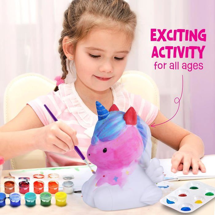Sweetone Kit Pittura 3D - Lampada Gatto Da Colorare Con 12 Colori, Pennelli, Adesivi - Gioco Creativo Per Bambine 4-12 Anni