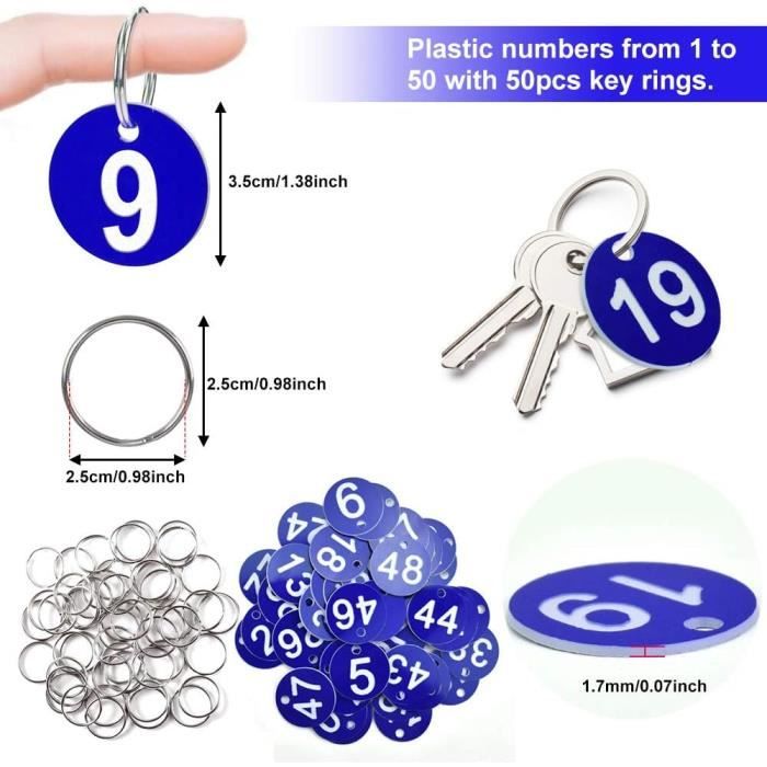 Porte-clés numérotés en plastique Étiquettes de clés numérotées rond de 30  mm -  France