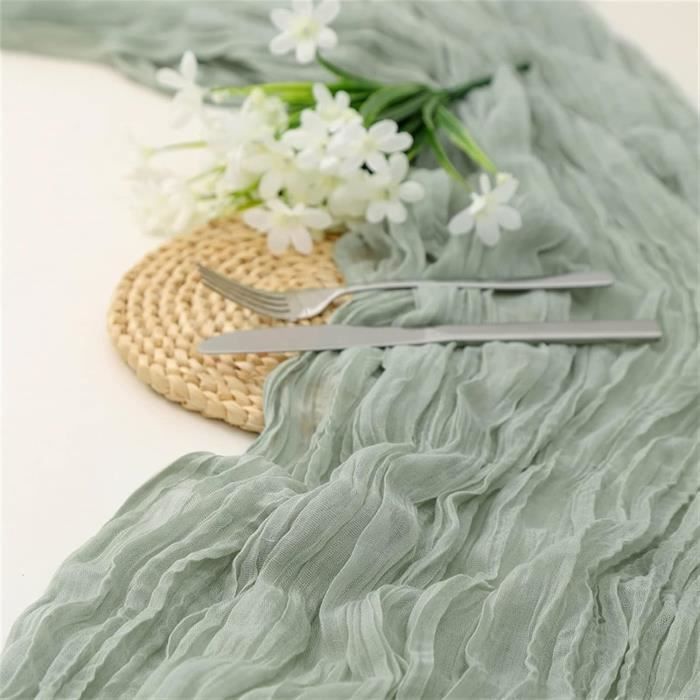 Chemins De Table En étamine Vert Sauge – Lot De 2, 90 X 300 Cm, Tissu Gaze Rustique, Pour Mariage, Fête, Décoration - 5
