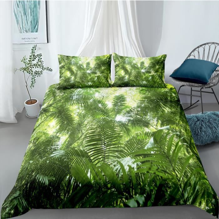 Parure de lit imprimée en coton vert 240x220 Tropic