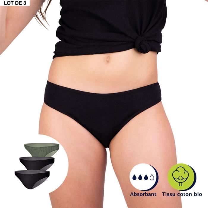 Lot de culottes pour règles fille Coton bio Care Athena Noir