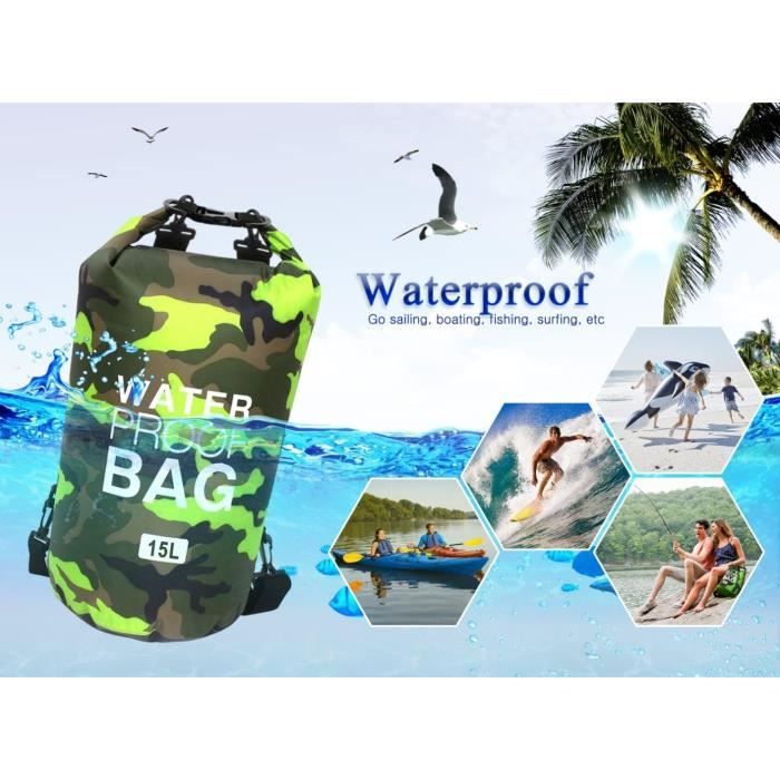 Sac étanche Idefair – 5L à 30L, Flottant, Léger, Pour Plage, Kayak, Pêche, Rafting, Camping – Avec Bandoulière Réglable