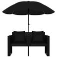 vidaXL Lit de jardin avec parasol Résine tressée Noir 47398-2