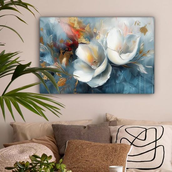 Toile Murale Sans Cadre 40x60 Cm - Motif Floral Et Rayures Vertes - Décoration Chambre, Salon, Bureau - Impression HD Résistante