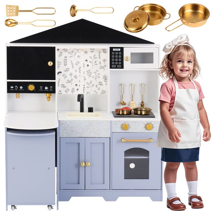 Cuisine Interactive DeAO 54 Pièces – Dinette Avec Micro-ondes, Frigo, Four, Hotte – Lumières, Sons, Vapeur – Hauteur Réglable 86-100 Cm – Vert, Dès 3 Ans
