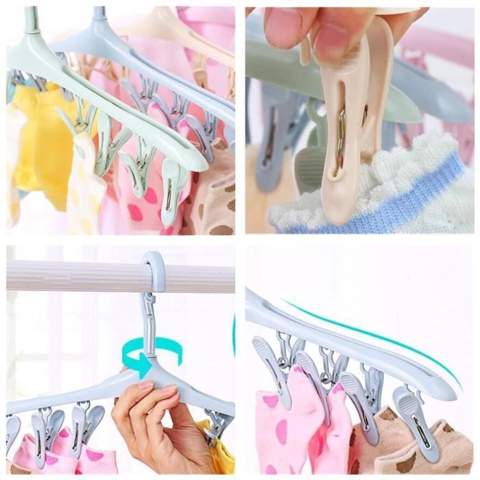 Cintre Pliable Avec 6 Pinces à Linge - Séchoir Portable Pour Voyage, Serviettes, Sous-Vêtements
