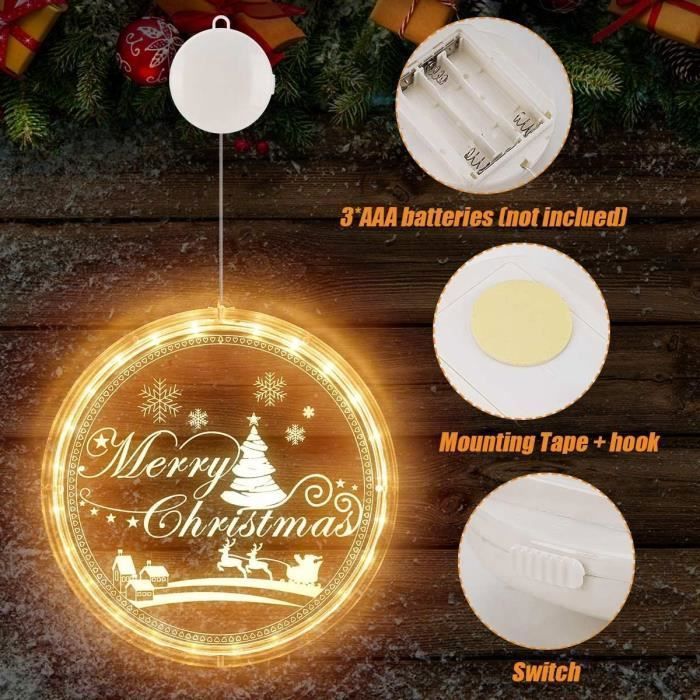 Décorations Noël Fenêtre Lumineuses (lot De 3) - Étoile, Cloche Et Sapin LED, Ventouses, 3 Modes Sur Piles