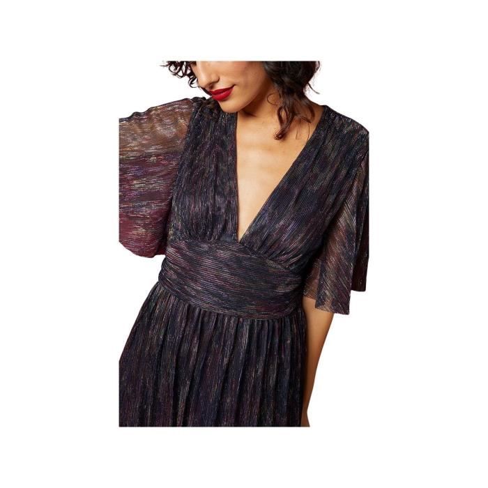 Robe longue pliss e maille lurex HENRIETTE Bleu marine Bleu