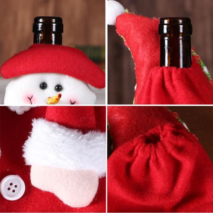 Lot De 3 Housses De Bouteille De Vin De Noël Avec Bonhomme De