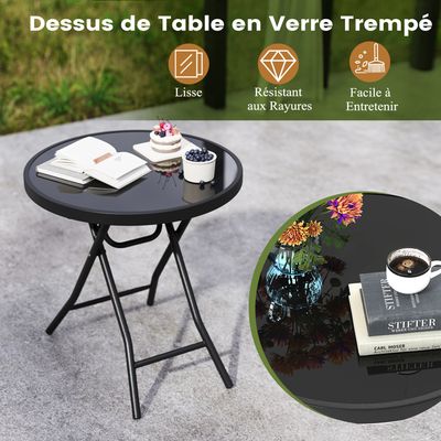 GOPLUS Table Pliante Extérieur Bois D'Acacia 46x46x45 Cm – Ronde Portable Charge 75 Kg – Parfait Pour Terrasse Camping Piscine